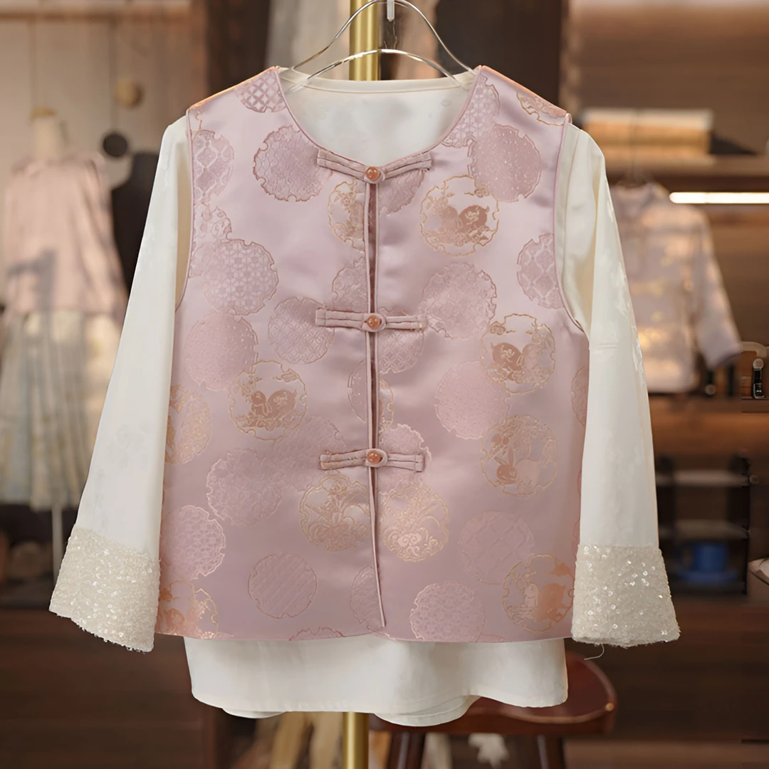 泡芙定制 春季新中式儿童衬衫马甲外套中国风儿童背心 DY240219