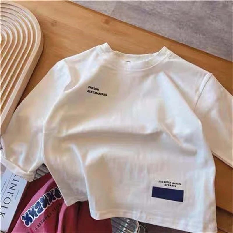 【百搭神器】2025春秋新款儿童小白t洋气休闲宽松中小童圆领韩版T恤