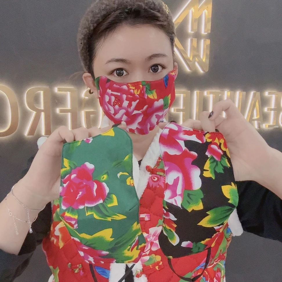 东北花棉袄气质中国风三层保暖口罩