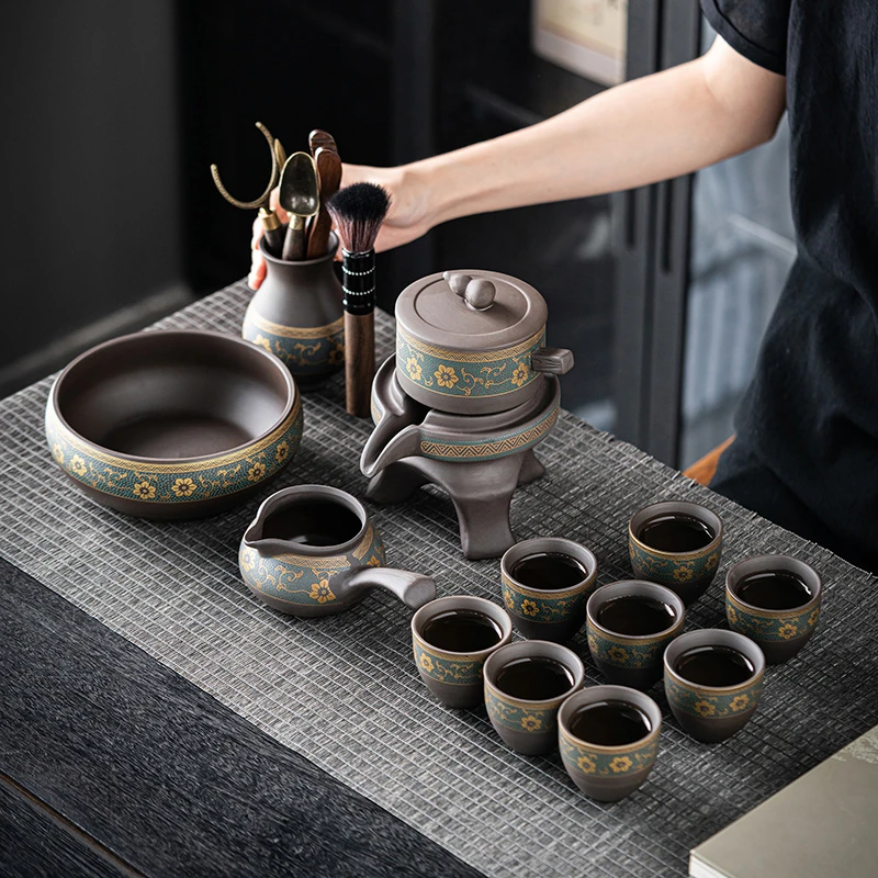 花溪畔懒人自动功夫茶具泡茶壶石磨陶瓷冲茶神器套装绿藤花茶杯
