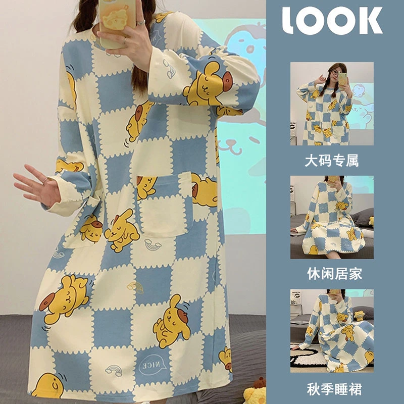 【卡通方格睡裙】2023秋季舒适宽松ins长袖睡裙可外穿家居服LV53023