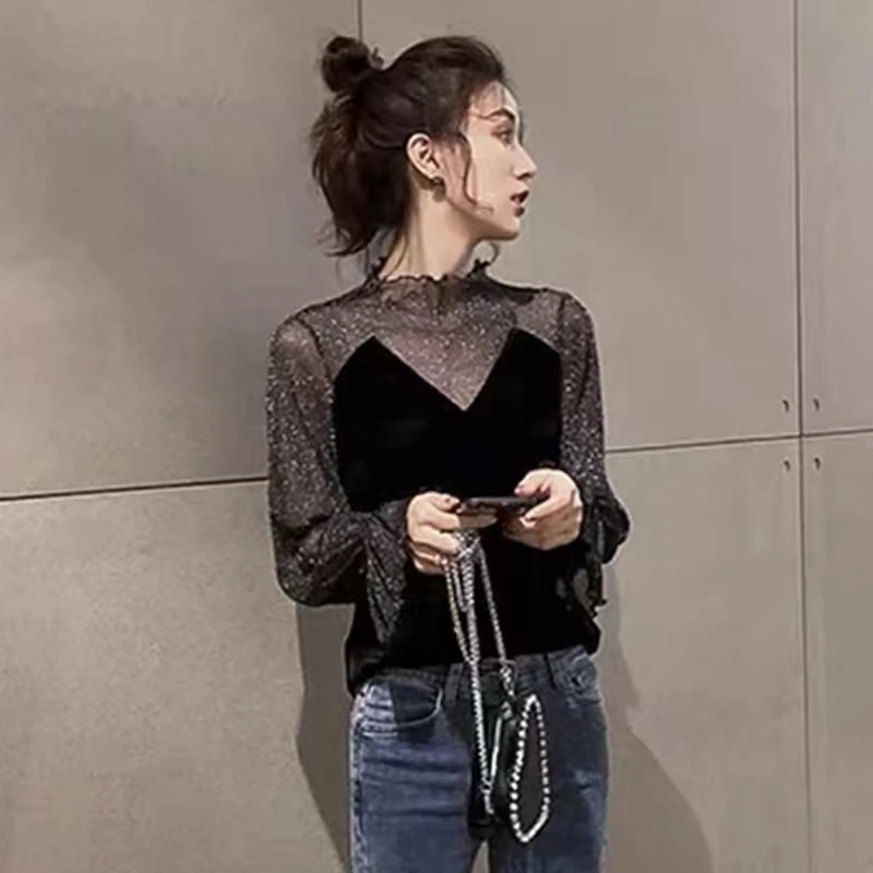 蕾丝边T恤大码女装甜美碎花可外穿上衣高质量长袖女装时尚