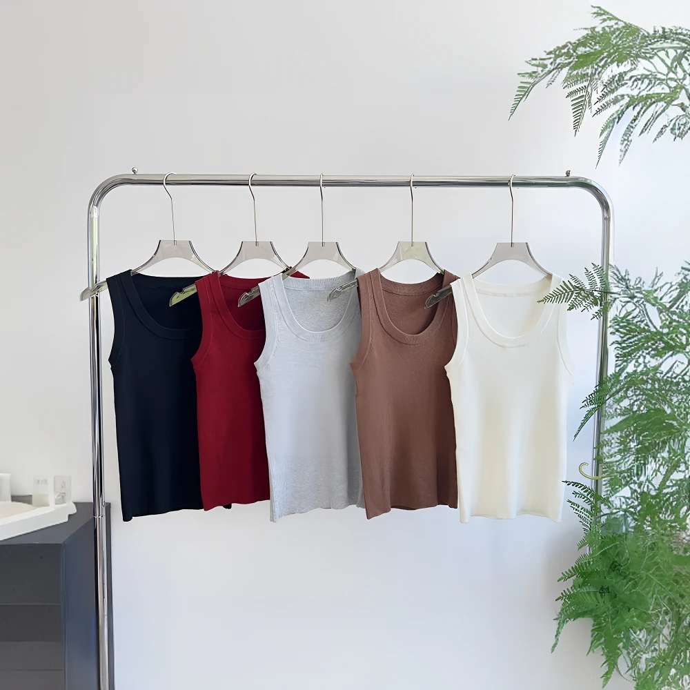 【佳文家】1742针织背心纯色内搭休闲百搭打底夏季毛衣修身针织衫