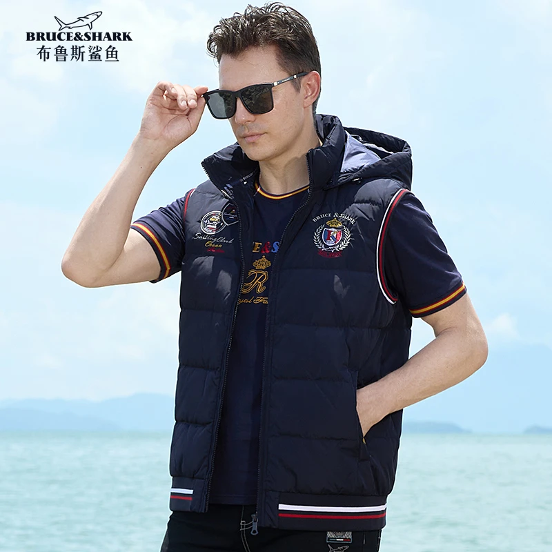 2023秋冬新款羽绒马甲男厚坎肩外套布鲁斯鲨鱼潮牌大码男士背心服