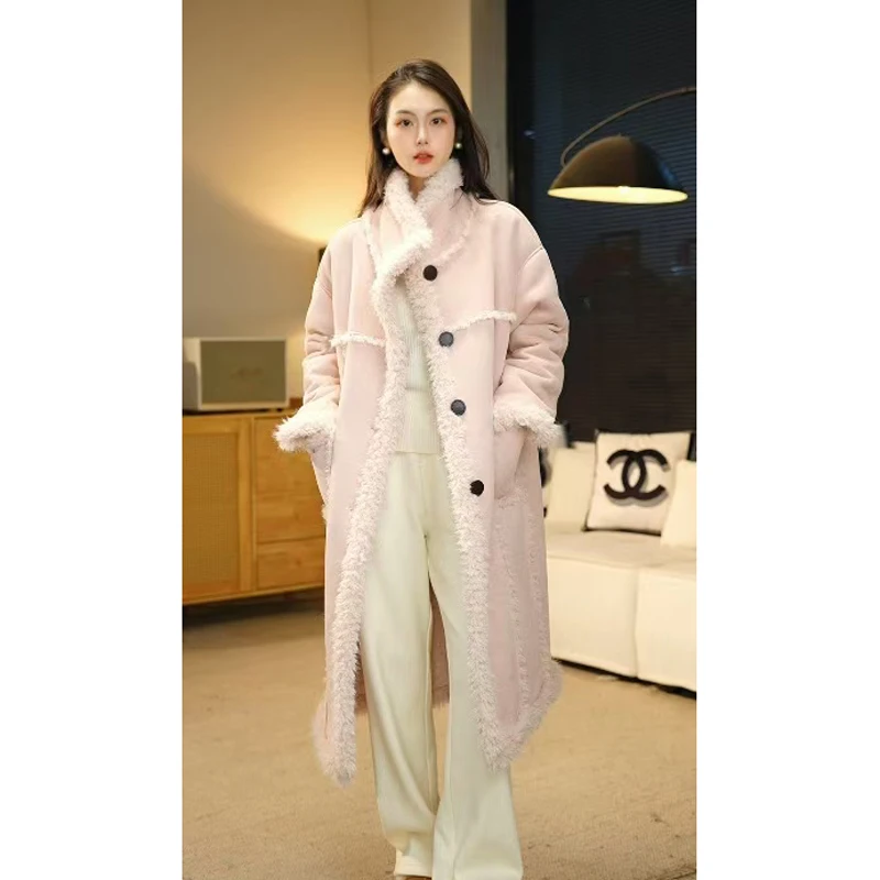 【梦成专属】2024秋冬新款中长款皮毛一体外女套加厚毛绒大衣8889