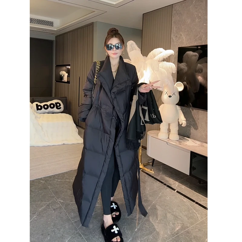 2024秋冬新款韩版宽松大摆百搭潮流时髦白鸭绒保暖长款外套女8882