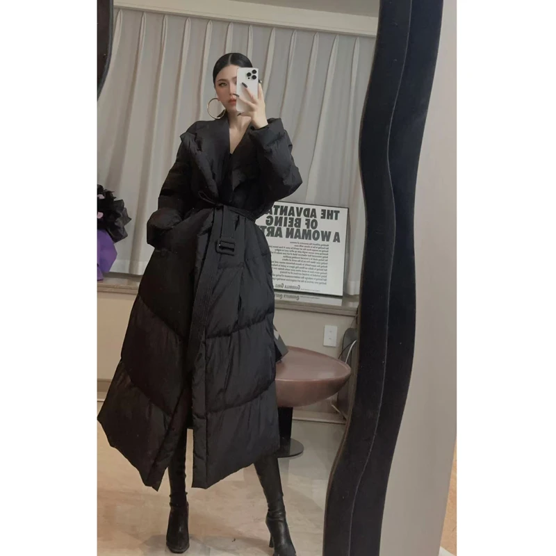 【吴老板专属】秋冬新款韩版宽松大摆百搭白鸭绒保暖长款外套女8882