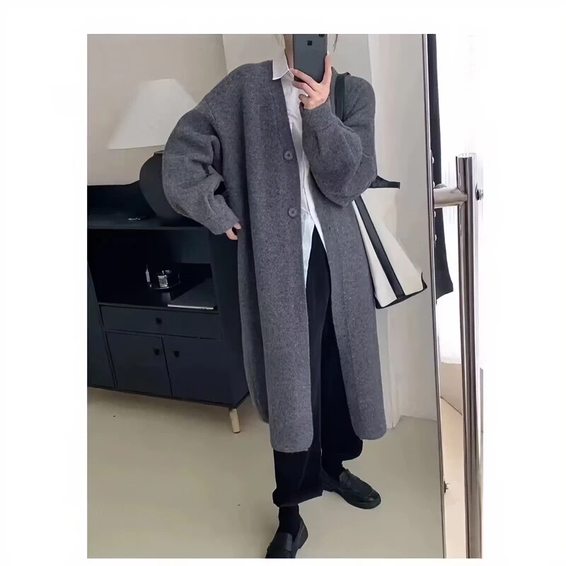 【黄小九专属】慵懒感小香风过膝中长款针织开衫女宽松毛衣外套2306