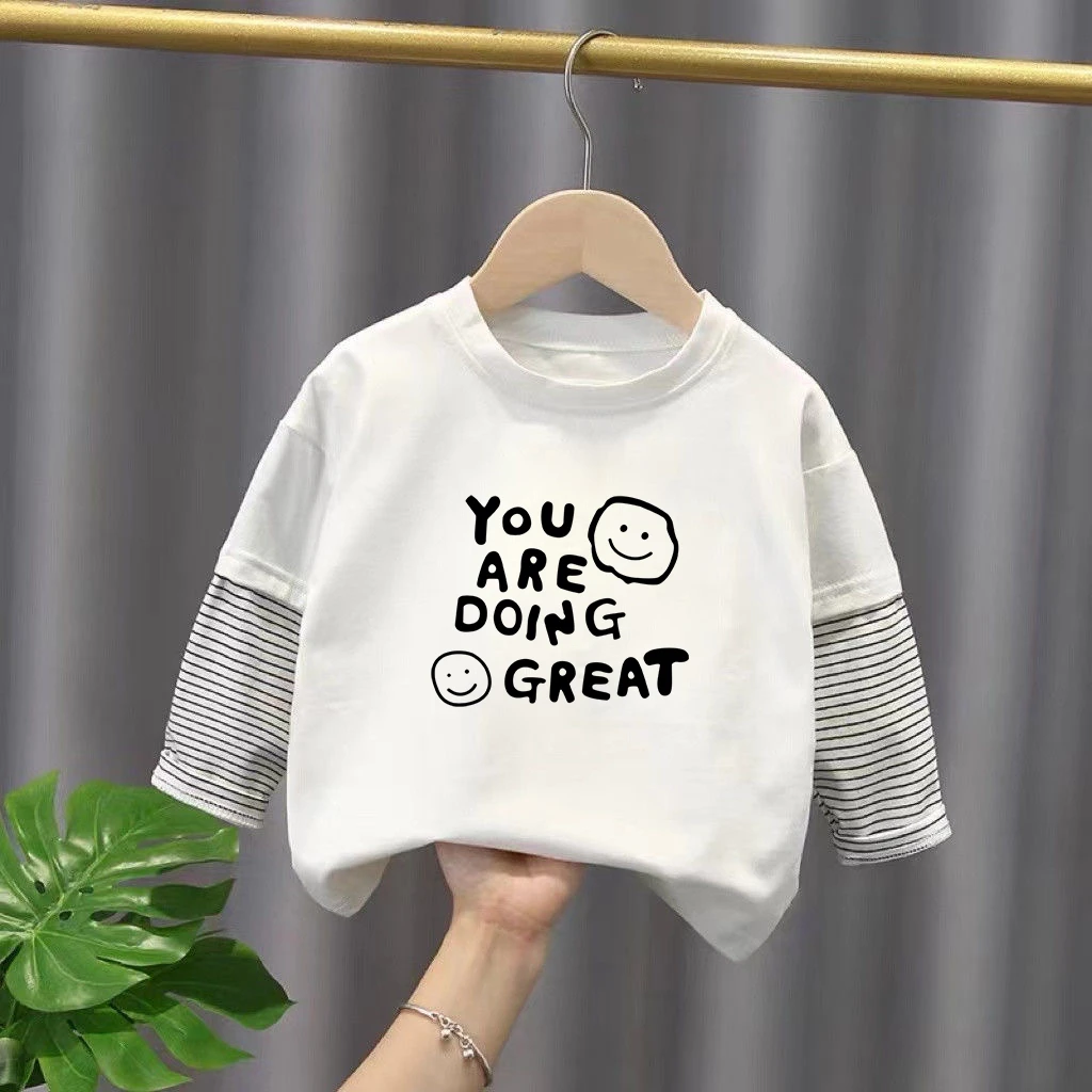 纯棉儿童长袖T恤春秋款条纹休闲假两件打底衫男童宝宝秋装上衣男