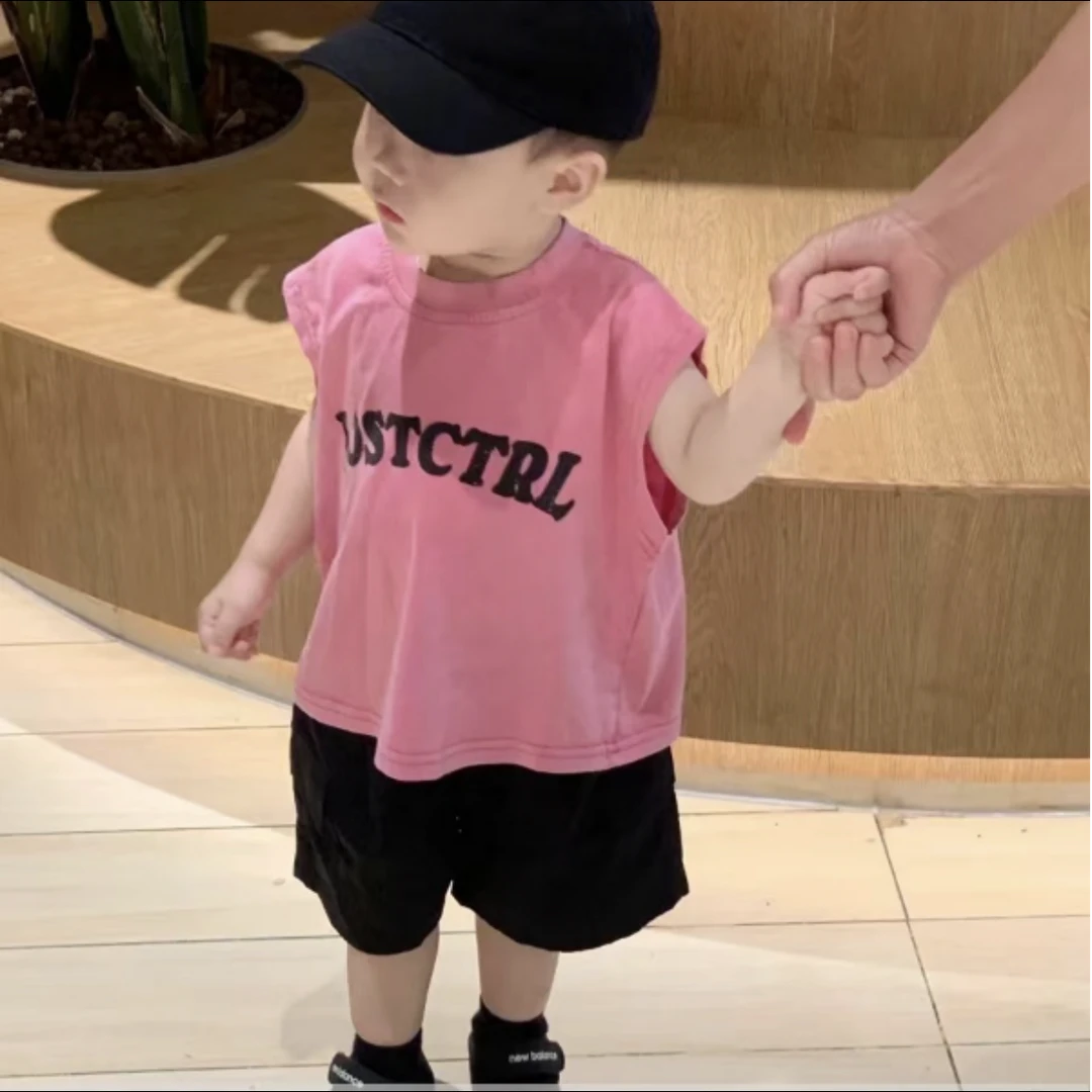 2025夏季新款儿童纯棉背心套装字母印花帅气上衣T恤短裤两件套潮