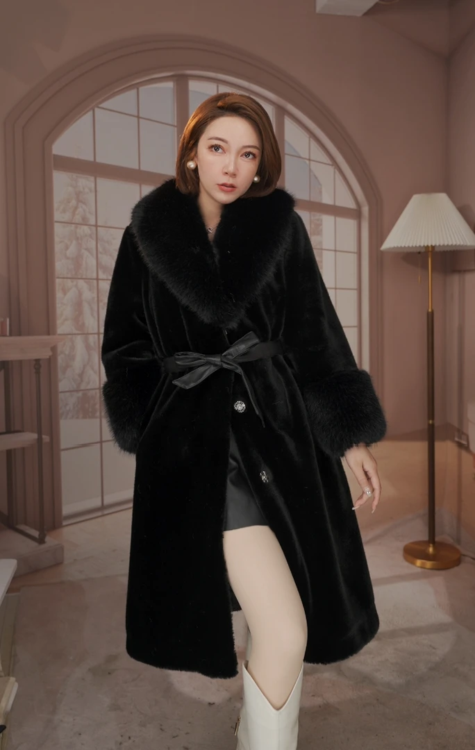 2024翻领细绒长款宽松显瘦冬季保暖草草轻奢高级气质外套RD34