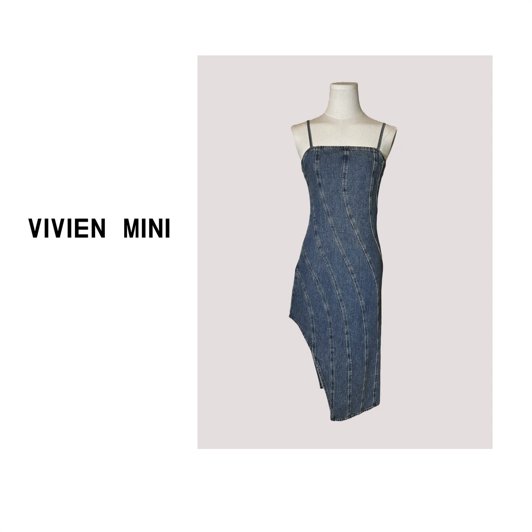 VIVIEN MINI【美姐】夏季吊带微辣牛仔裙蓝色轻奢时尚修身女士复古