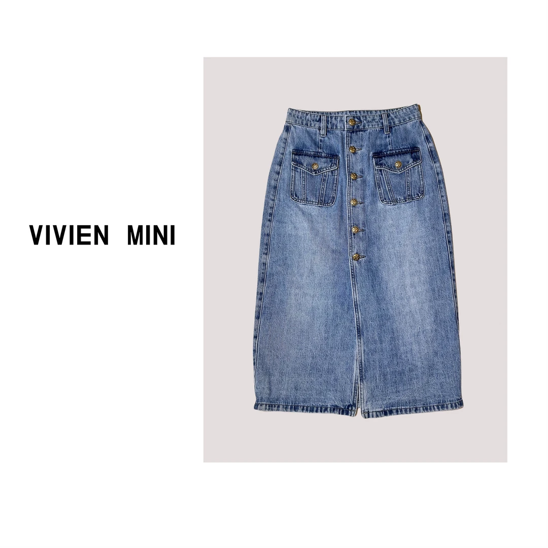 VIVIEN MINI小众设计师独特立体裁剪拼接蓝色牛仔裙时尚独特百搭