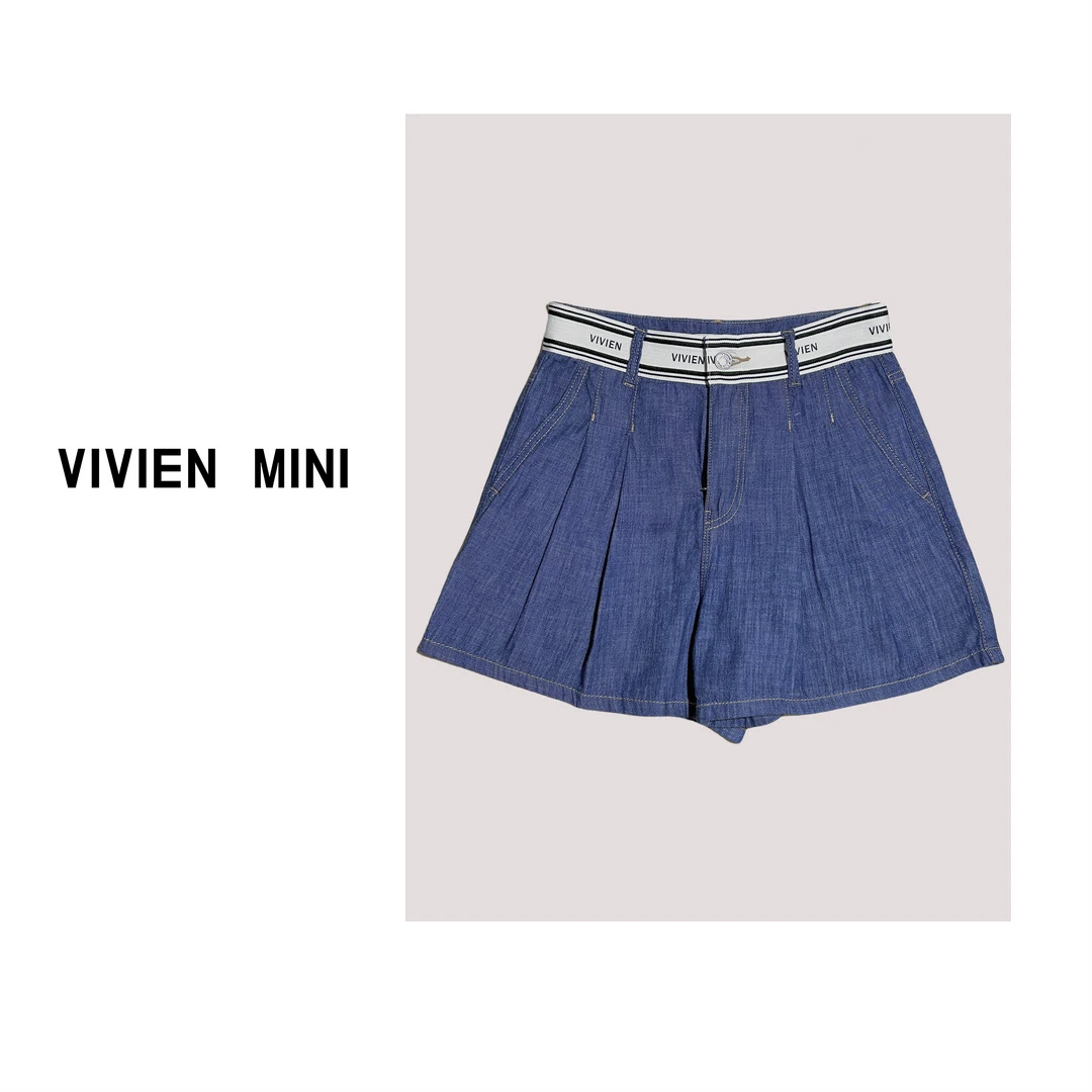 VIVIEN  MINI【美姐】夏季时尚设计师牛仔短裤宽松百搭水洗