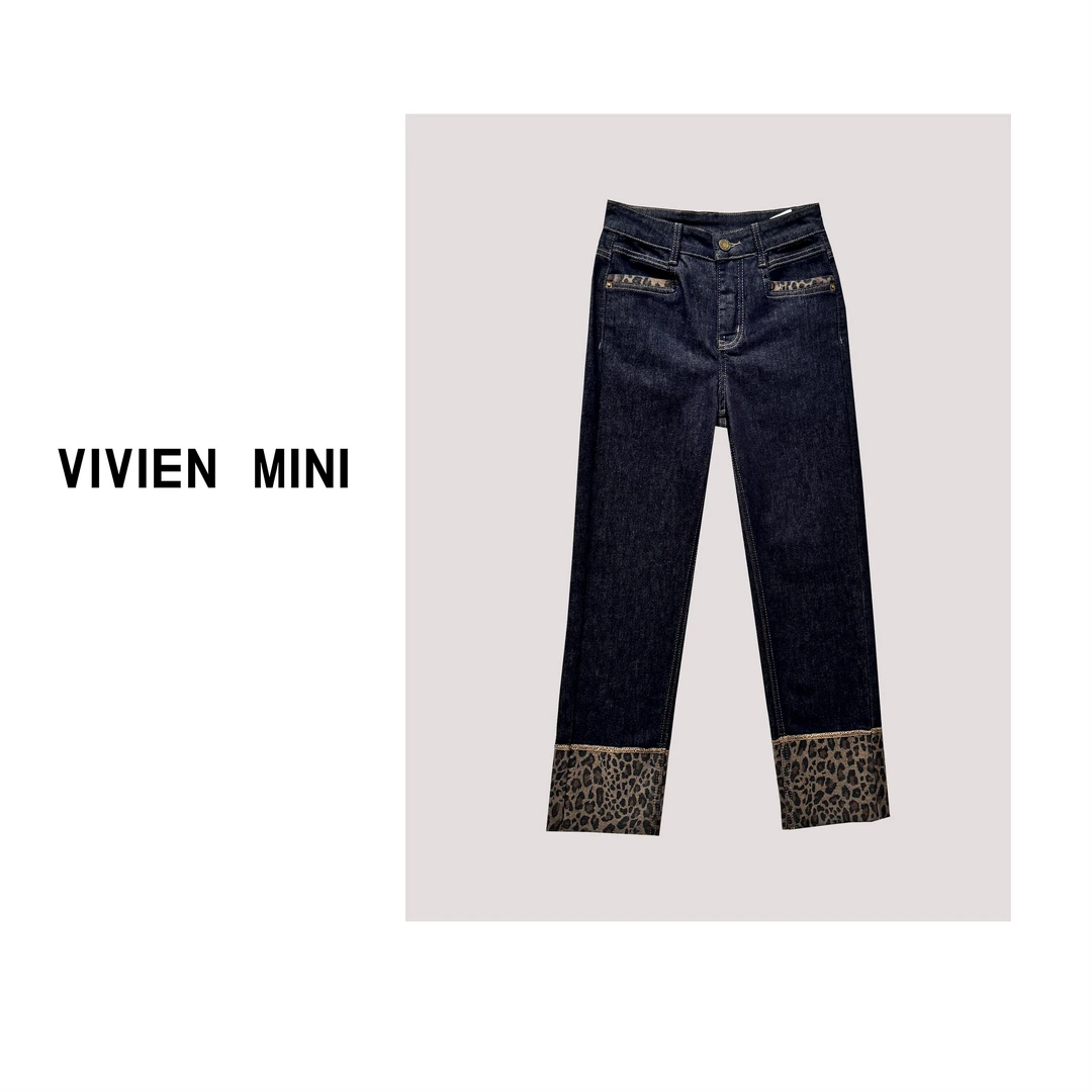 VIVIEN MINI【深秋】早春直筒高腰微喇修身设计师新款牛仔裤