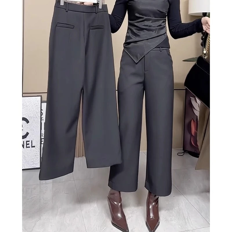 梨形显瘦大码阔腿裤九分裤加厚毛呢休闲裤子女士2024年秋冬季新款