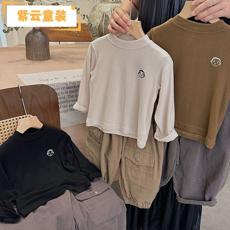 紫云童装秋季儿童新款长袖休闲卡通刺绣洋气男女童加厚打底衫内搭