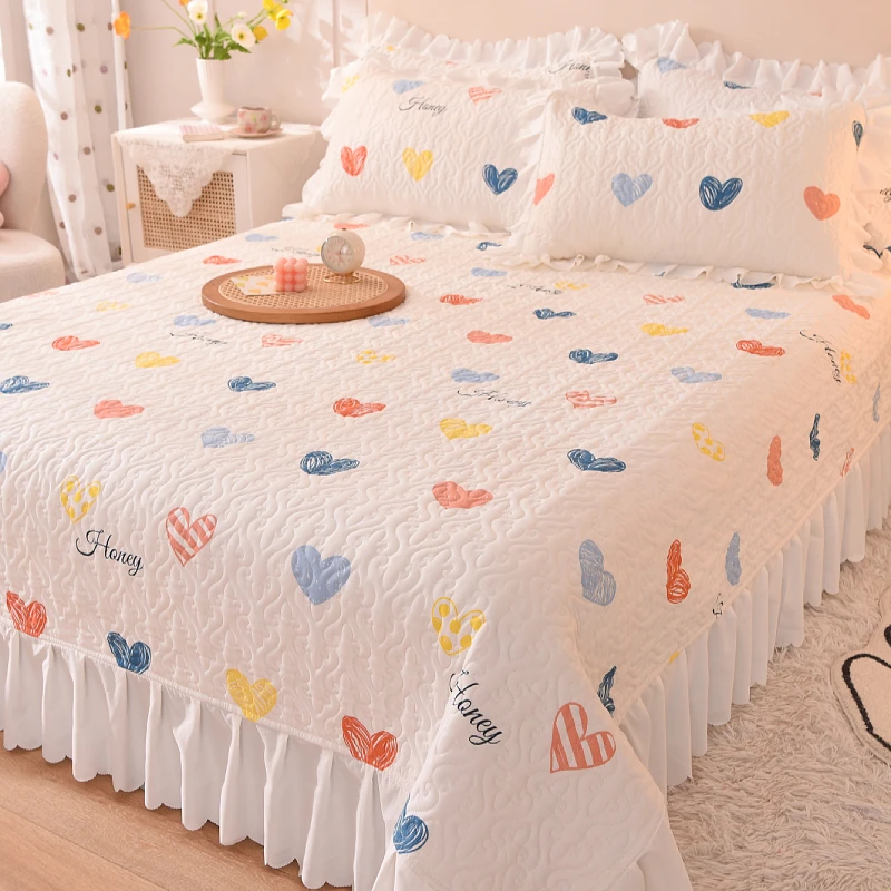 公主风夹棉床盖三件套新款高档榻榻米的床单花边单件四季通用2025