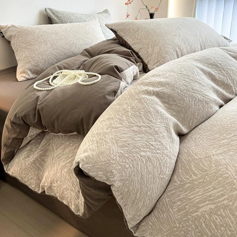 A类全棉磨毛床上四件套冬季加厚纯棉提花床单被套床笠床品三件套