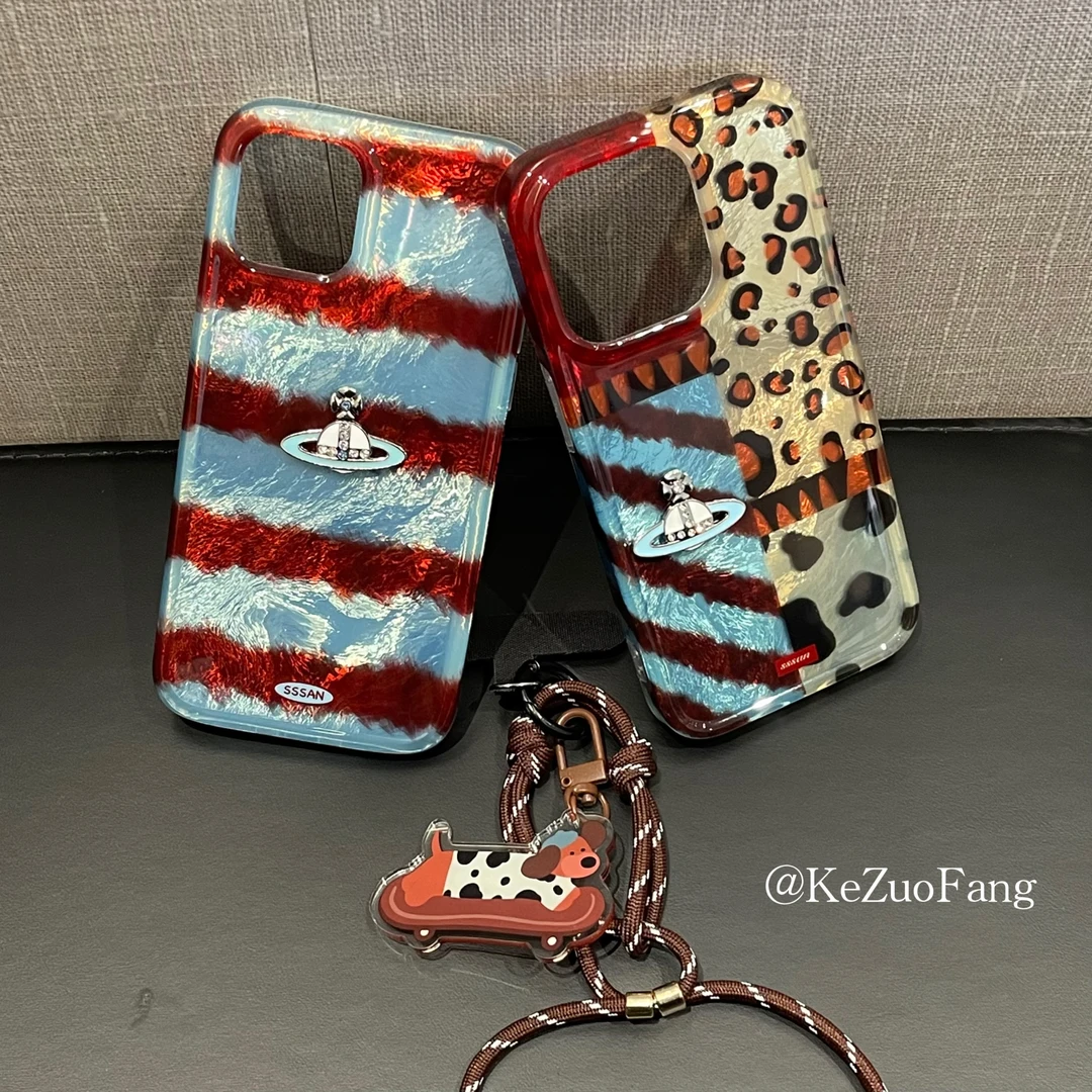 拼接豹纹土星手机壳iPhone16promax适用苹果15高级感14手绳13秋冬