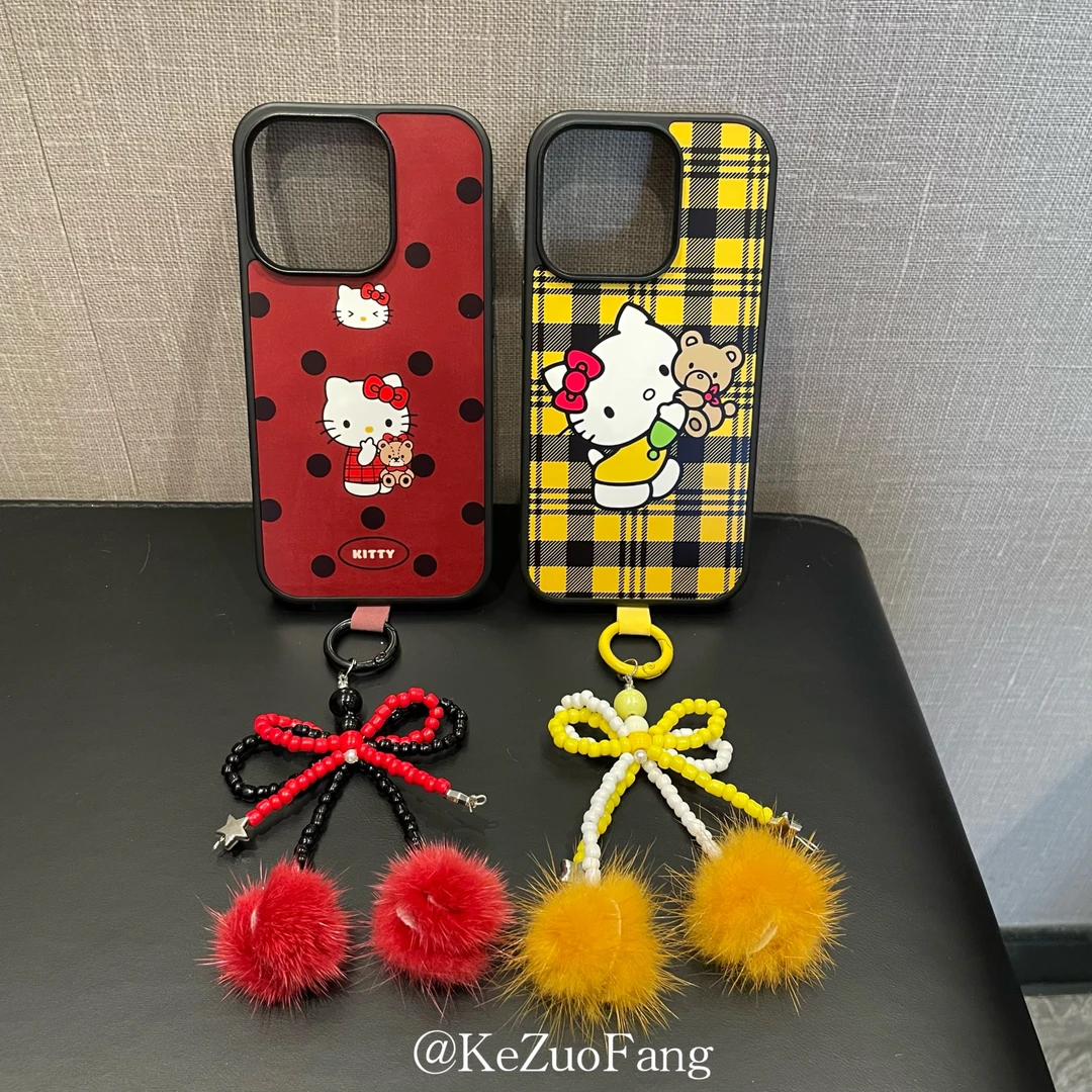 适用于苹果iPhone16/15/14/13可爱格纹凯蒂猫卡通防摔全包手机壳