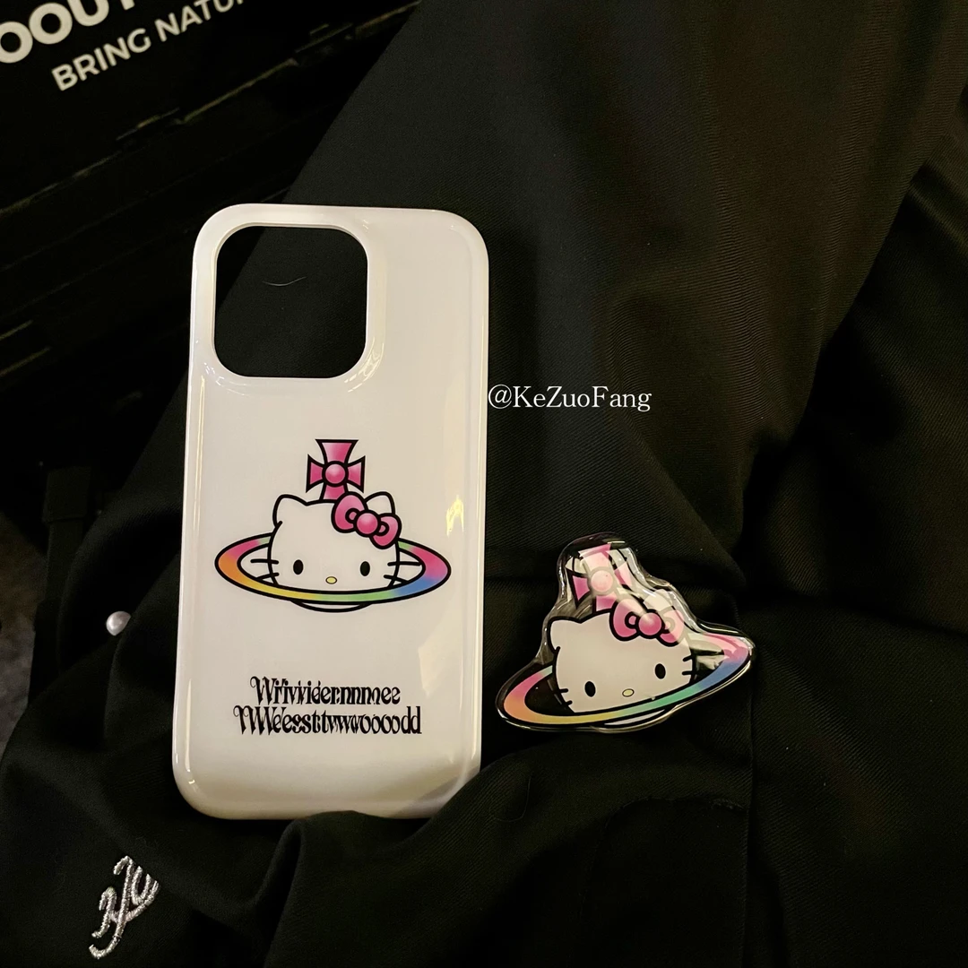 可爱hello Kitty猫支架适用iPhone15promax手机壳14pro苹果13卡通