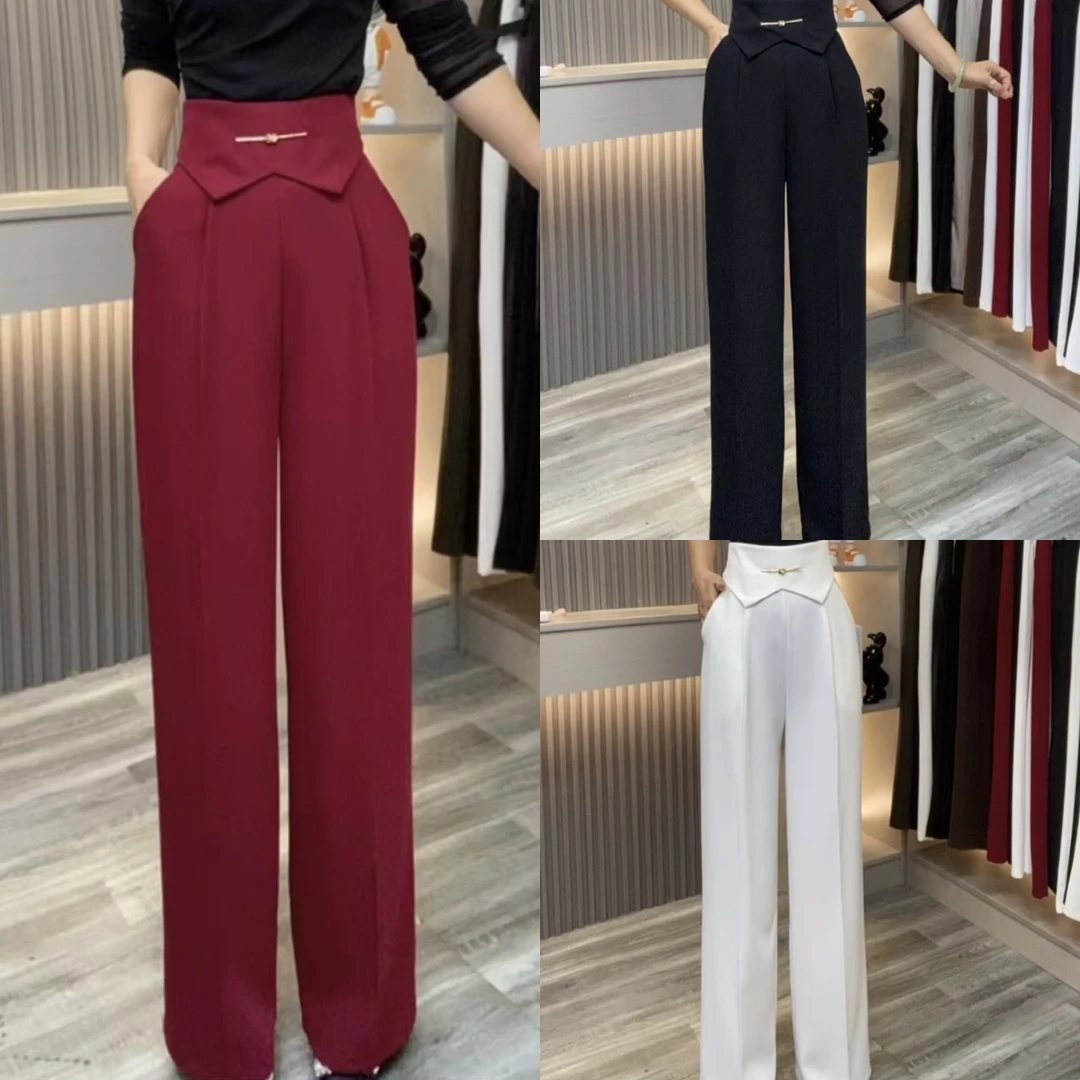 蜜妍蝉-显瘦气质高腰直筒时尚休闲垂感薄款百搭早秋休闲裤-2309