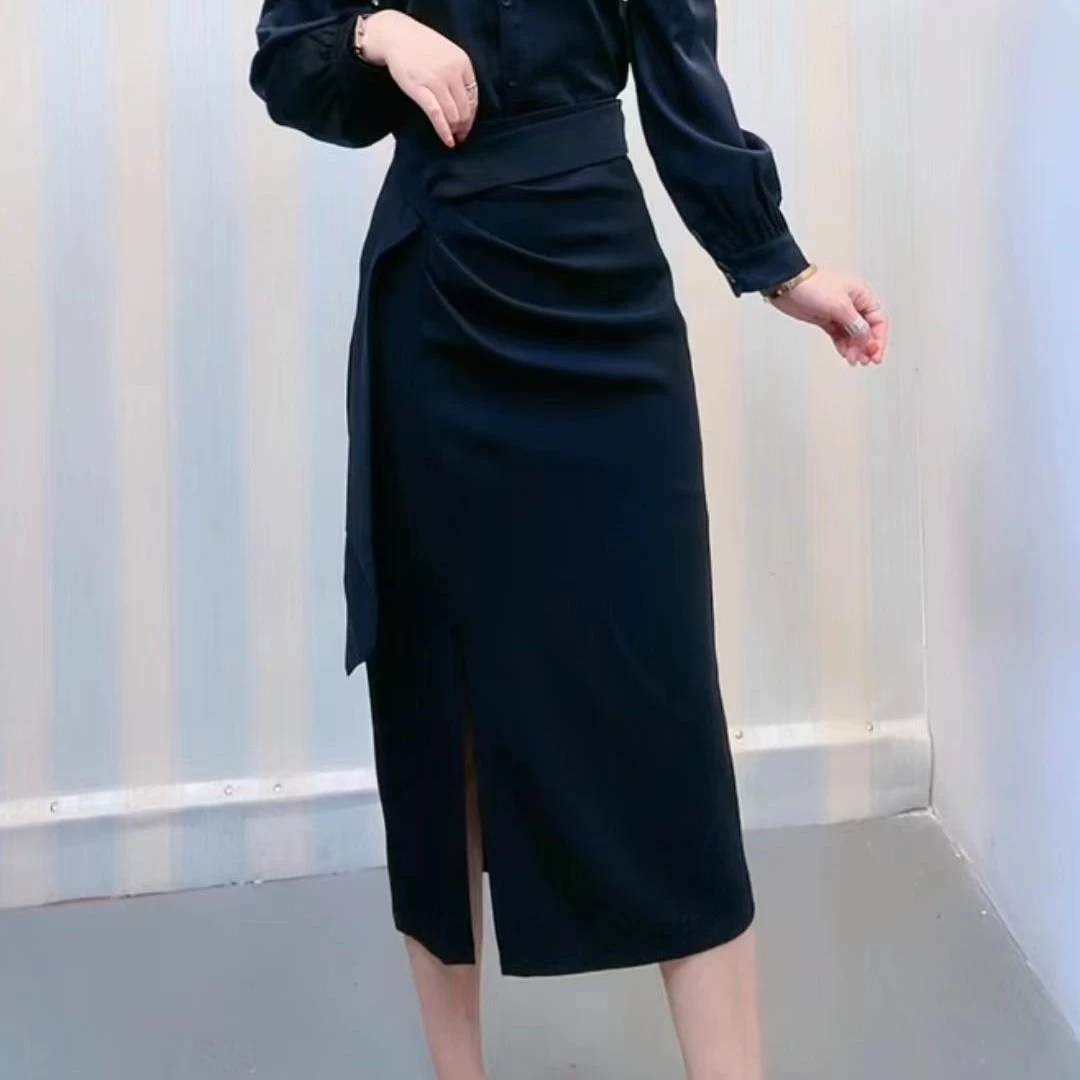 蜜妍婵-夏季半身裙上新气质洋气高腰显瘦时尚开叉系带半身裙-9233