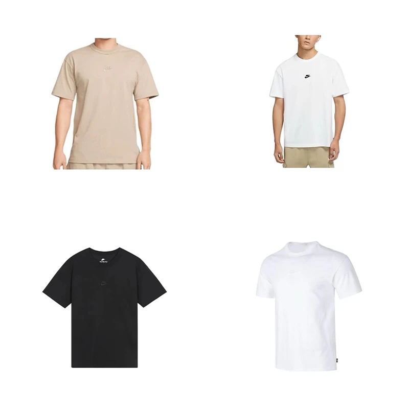 NIKE/耐克男子纯色刺绣Logo休闲圆领短袖运动T恤卡其色/白色/黑色