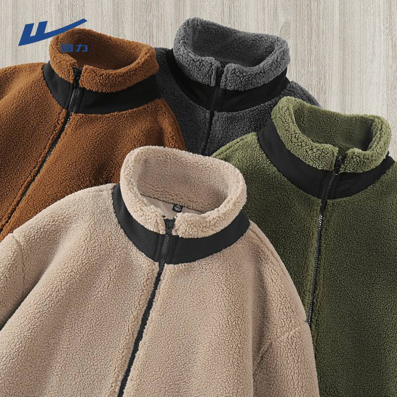 回力羊羔绒外套男冬季立领潮牌重磅加厚上衣保暖美式复古情侣棉服