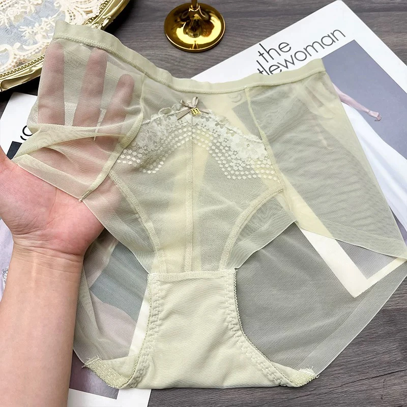 【小蛮腰】珍珠纱高腰收腹提臀无痕蕾丝女士内裤