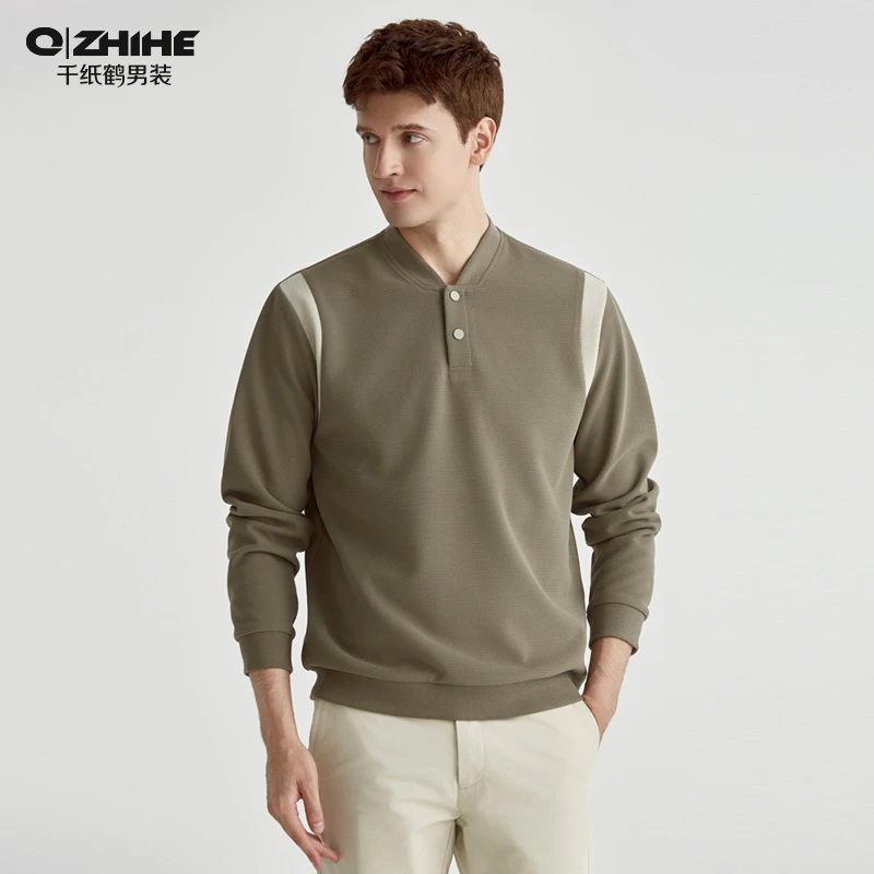 千纸鹤男装简约棒球领卫衣男秋季时尚潮牌宽松休闲套头外套16350