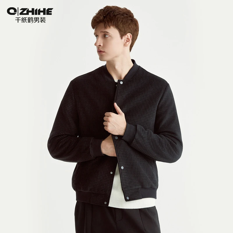 千纸鹤秋季新款灯芯绒复古棒球领男士夹克美式休闲百搭外套31328