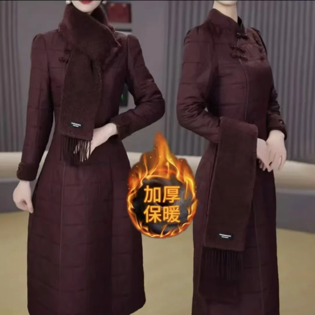 88-283#新品加厚气质改良旗袍款围巾款连衣裙