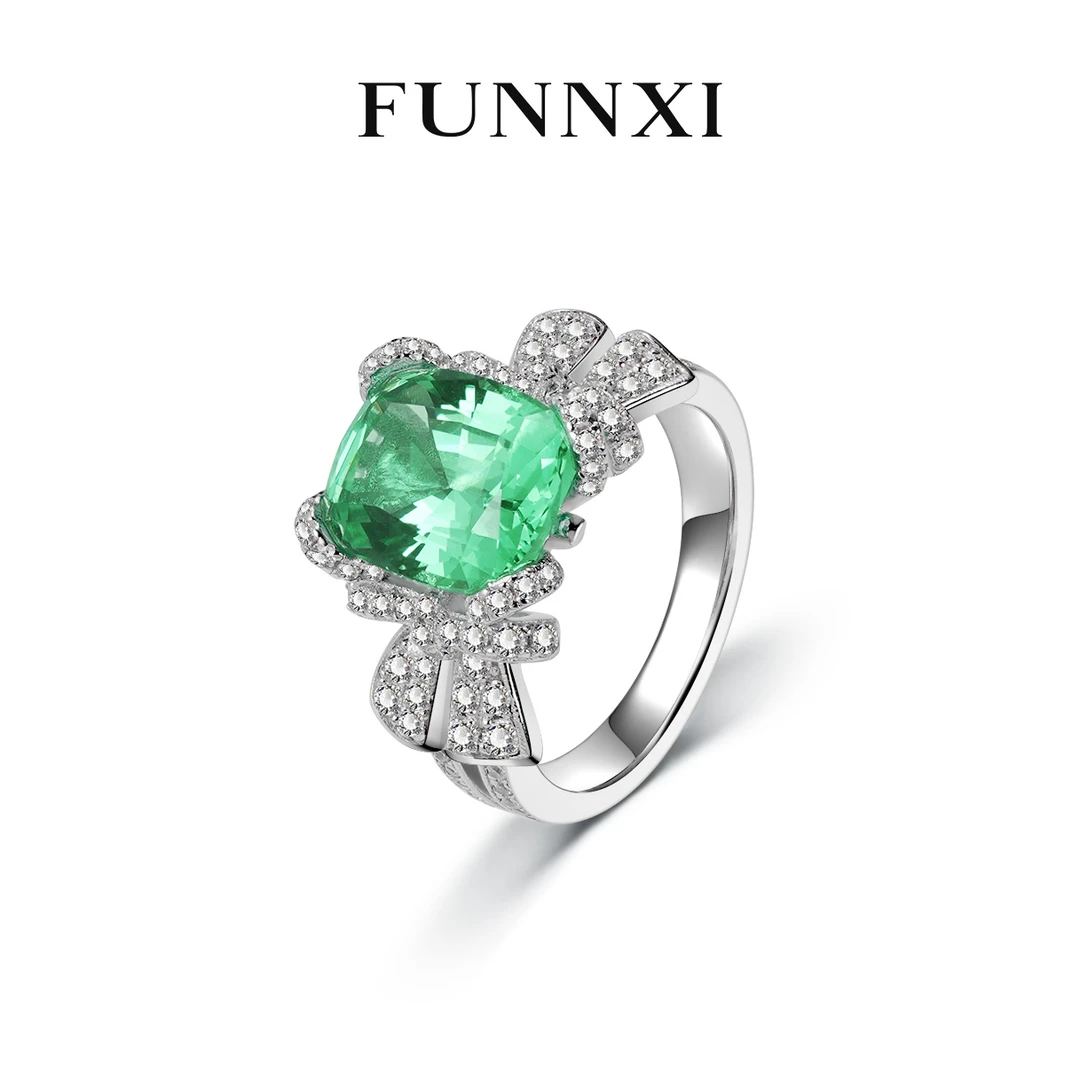 FUNNXI 925银合成锆石戒指 【春日部】绿色简约轻奢气质精致戒指