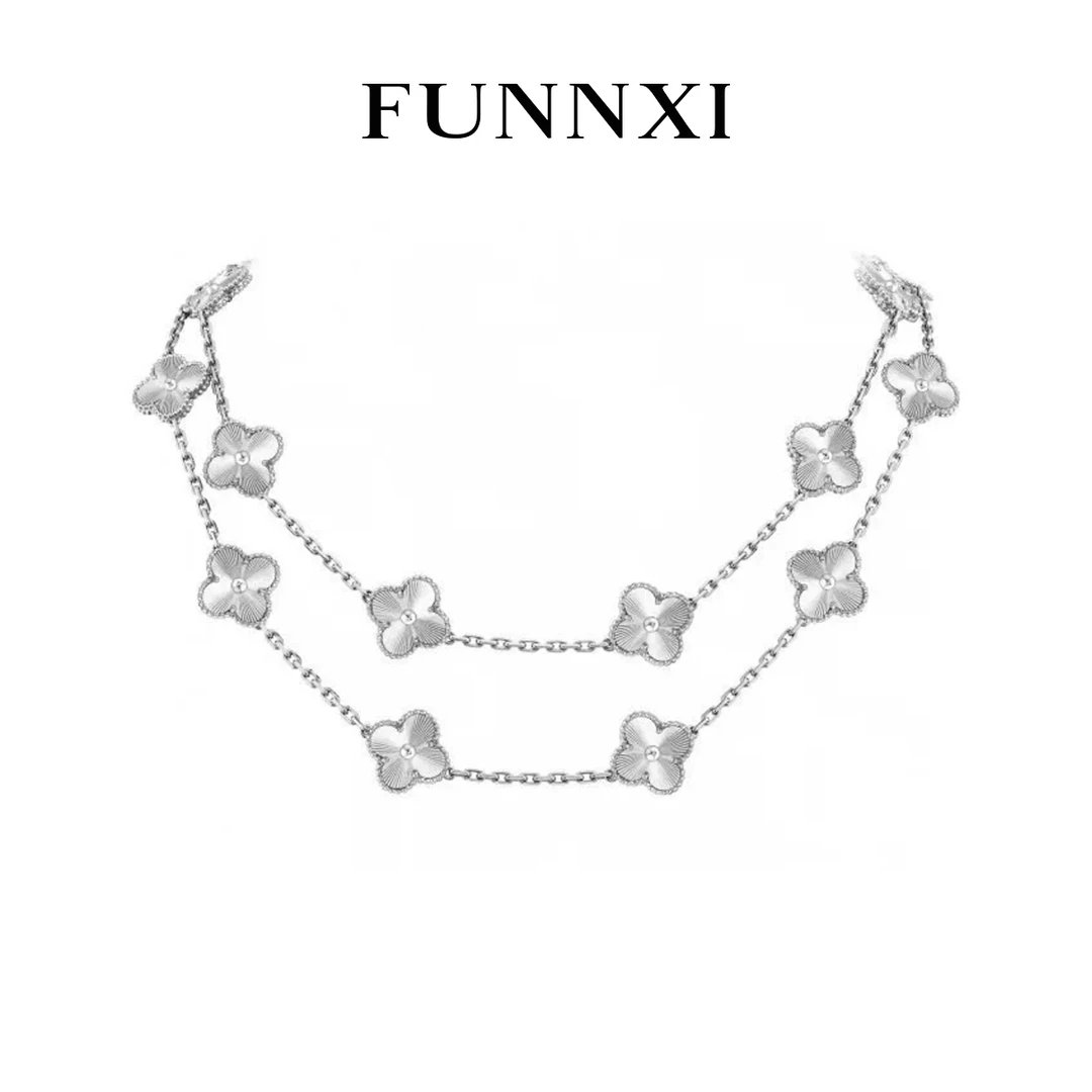 FUNNXI 铜合金吊坠 【幸运花】银色镭射项链时尚轻奢圣诞生日礼物
