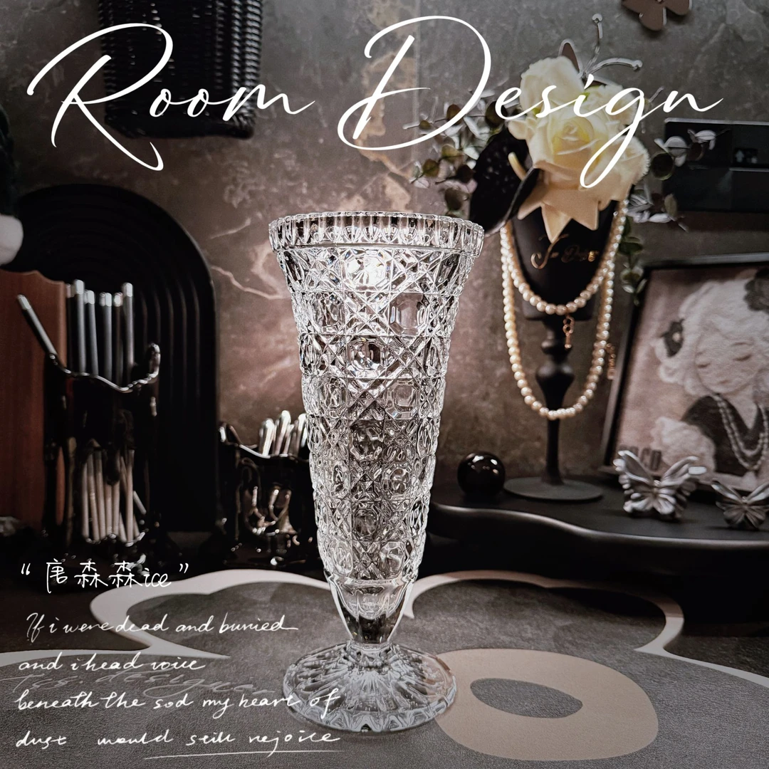 宝石纹高脚水晶玻璃花瓶高度24CM