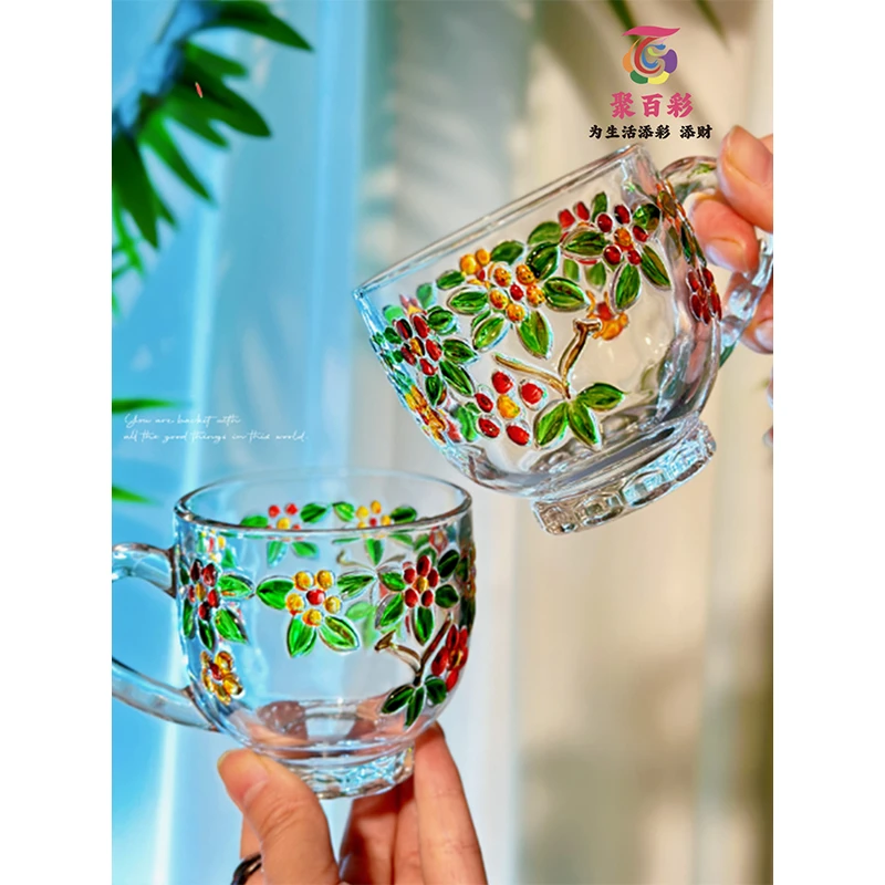 【买一送一】彩绘梅花水晶玻璃杯家用客厅