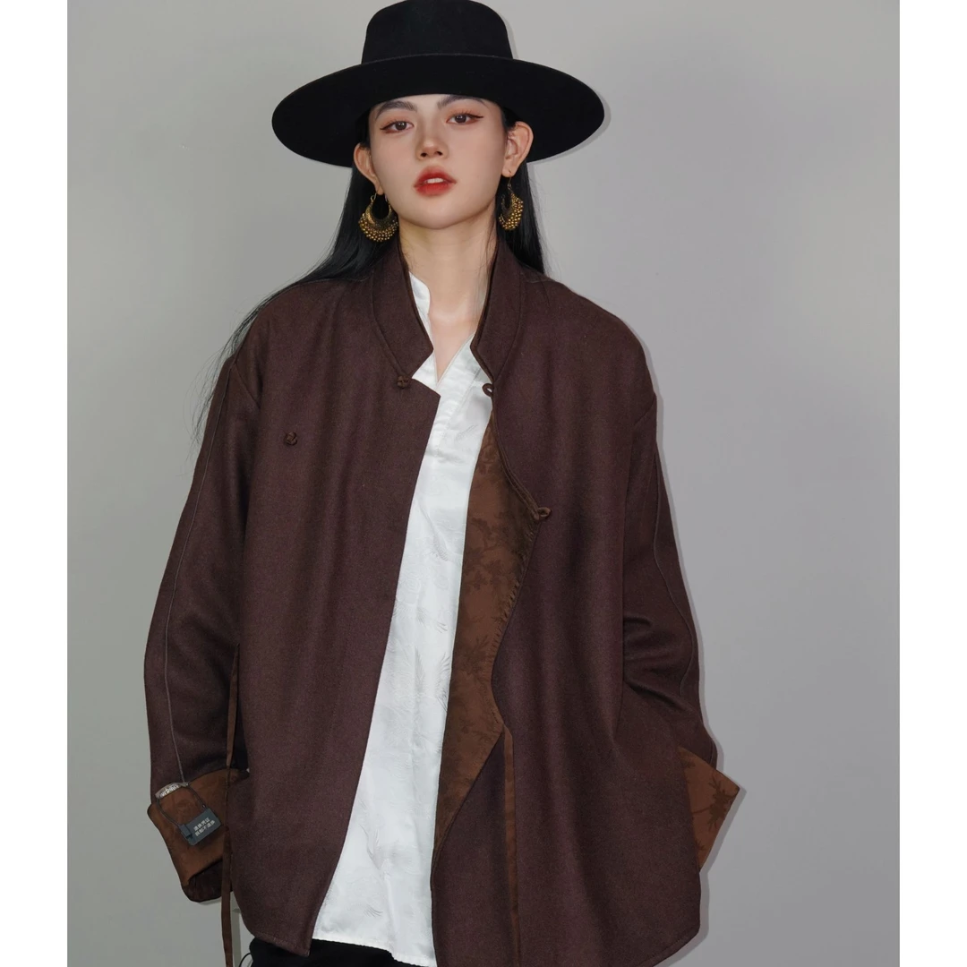 AJ-NAMO原创设计款咖色斜襟外套748