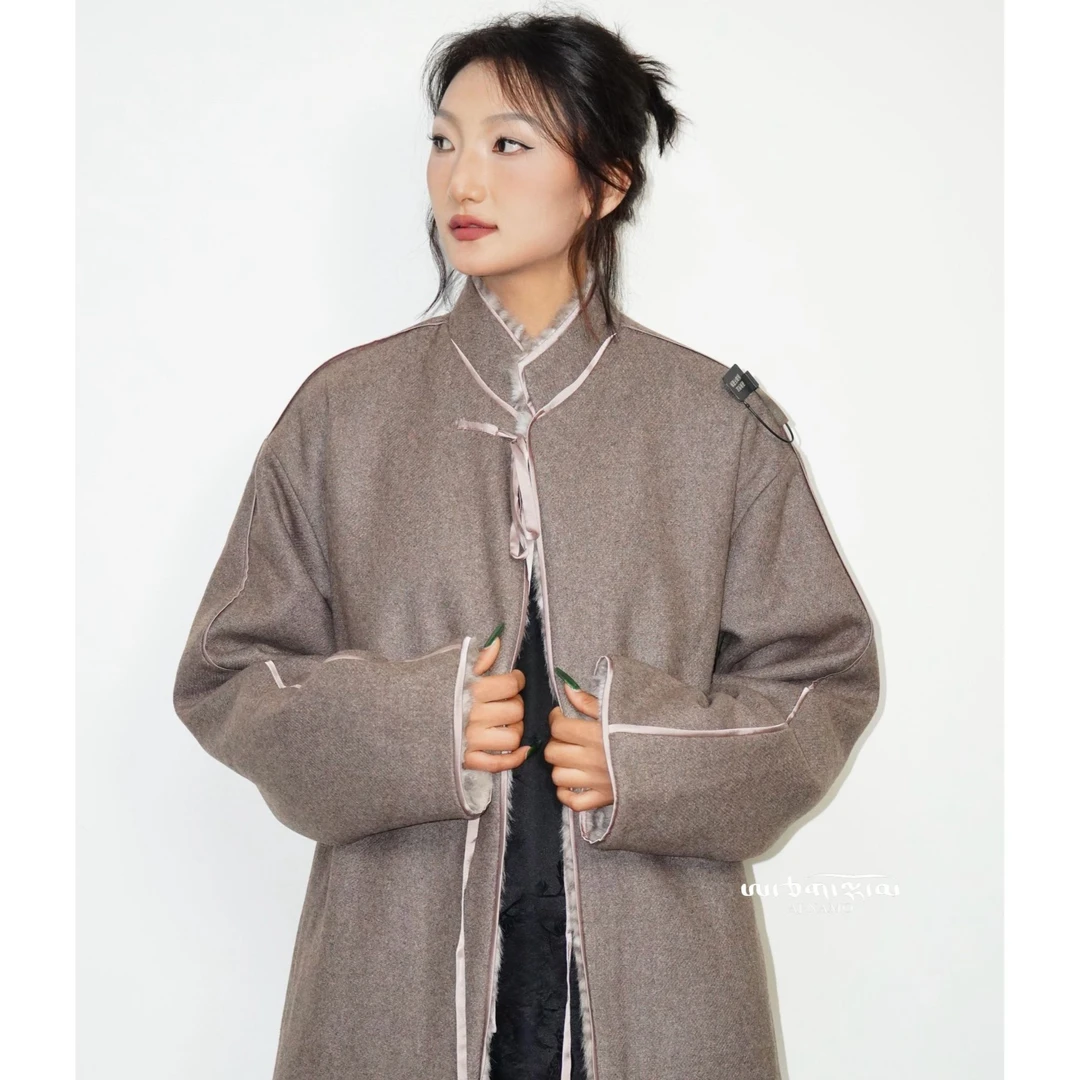 AJ-NAMO原创设计款摩卡灰对襟毛里外套804