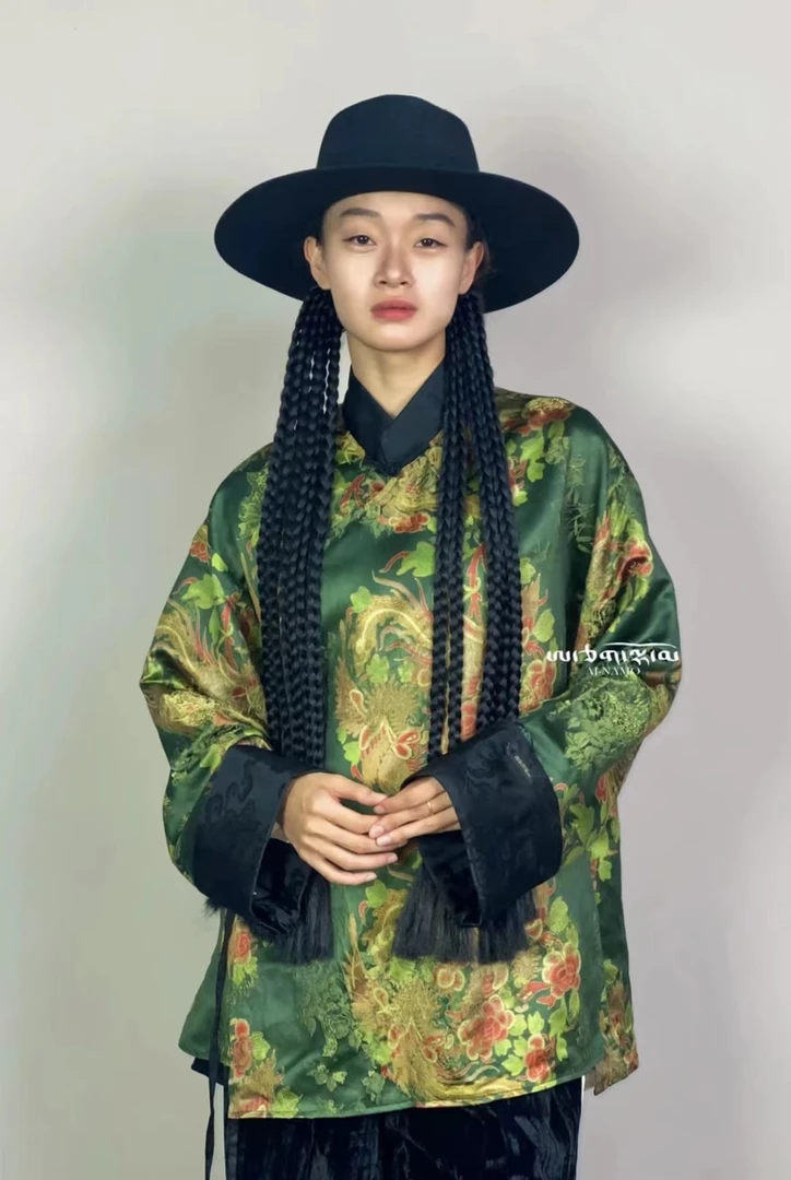 AJ-NAMO原创设计苦提绿彩凤提花斜襟外套743