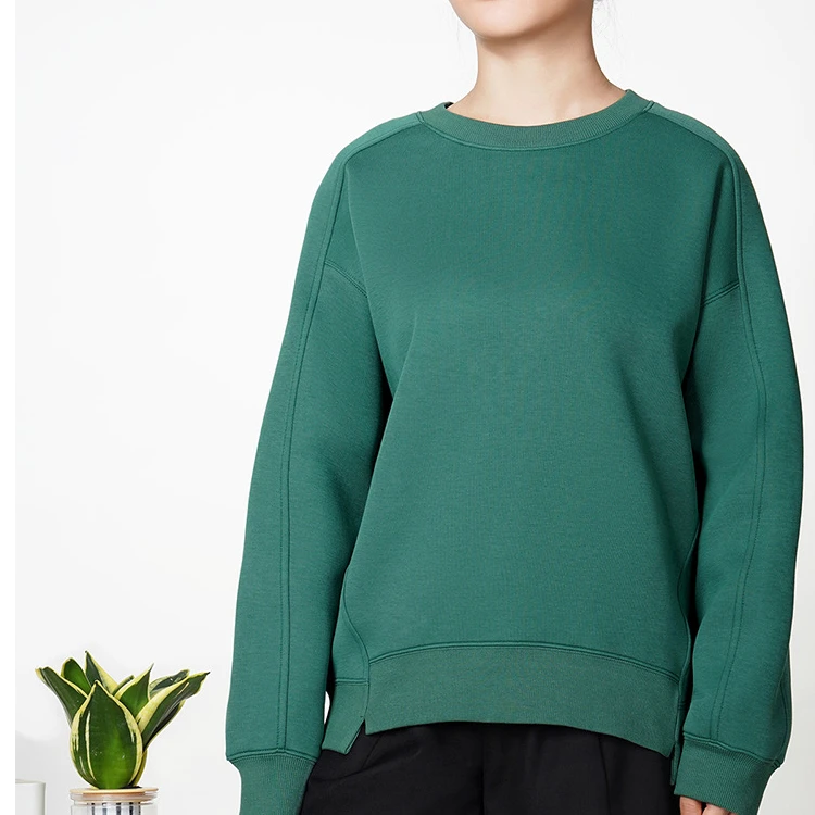 女士圆领宽松纯色透气棉感廓形插肩袖宽松卫衣 2024534