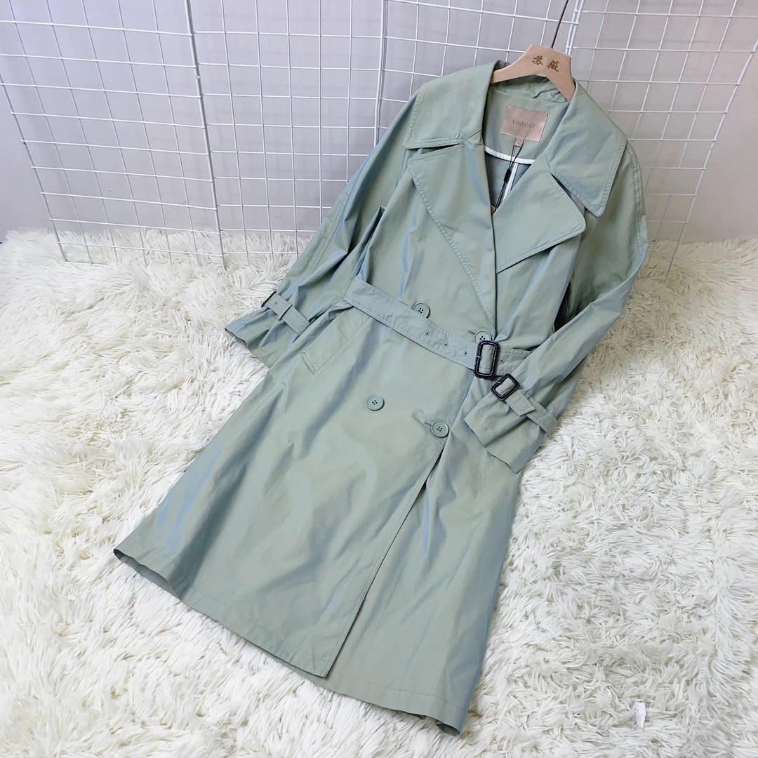 轩家 春秋休闲韩版收腰系带中长款风衣 03251