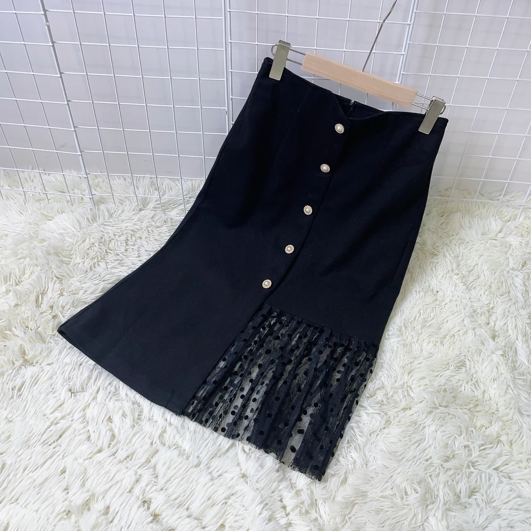 气质修身包臀裙女半身裙蕾丝拼接中长款直筒裙一步裙 05082