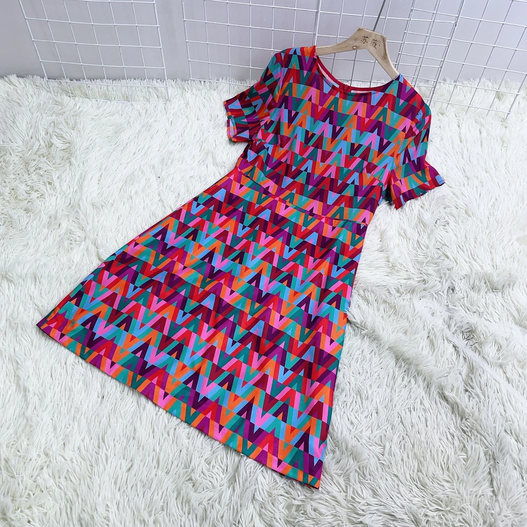 1278 A家印花气质蓝色红色长款紫色花色满印夏季女装连衣裙