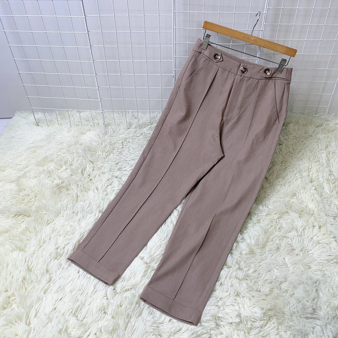 西装裤女高腰秋冬季新款卷边裤子 03379