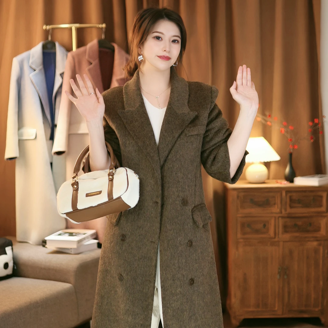 【布拉格】24新款正肩气质宽松韩系复古双面毛呢子大衣外套女装