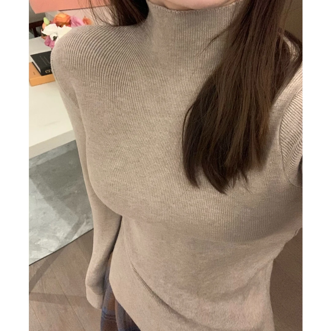 半高领打底衫女秋冬高级感新款内搭别致漂亮毛衣收腰显瘦针织上衣