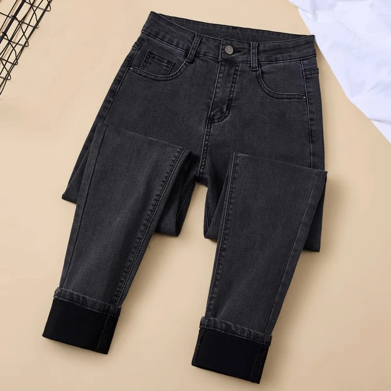 加绒牛仔裤女高腰冬季2025年新款加厚保暖弹力紧身显瘦小脚铅笔裤