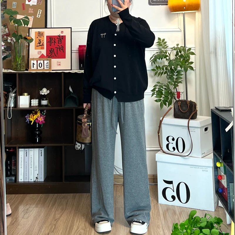 YZJ【遮胯显瘦】大码松紧腰纯色直桶阔腿松弛长腿秘籍休闲拖地裤